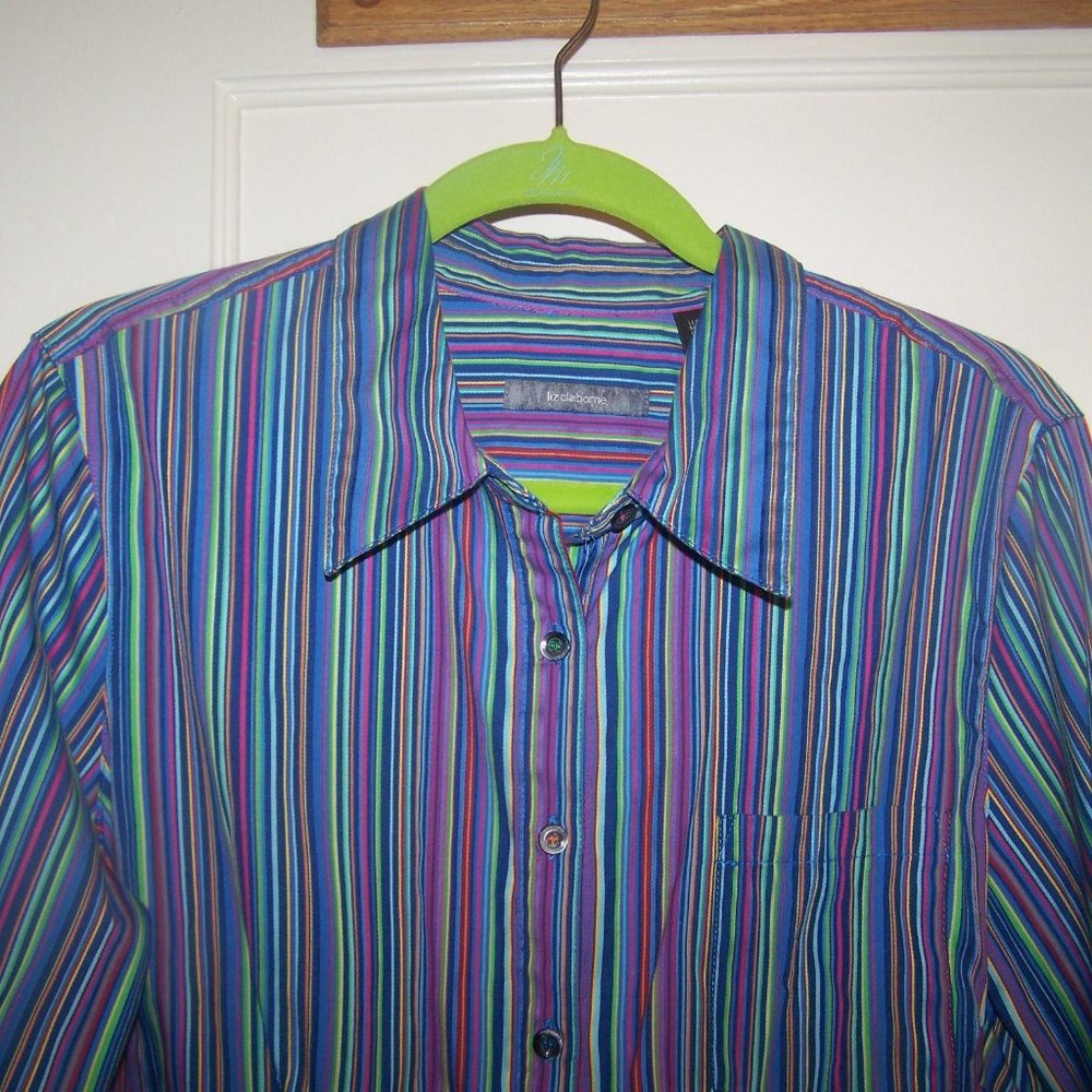 Liz Claiborne Shirt XL Striped NWT Blue - Picture 3 of 7
